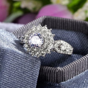 Луксозни лъскави сватбени халки със слънчево цвете от циркон Елегантни пръстени в цвят AAA CZ Годежно парти Бижута