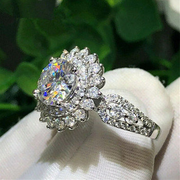 Луксозни лъскави сватбени халки със слънчево цвете от циркон Елегантни пръстени в цвят AAA CZ Годежно парти Бижута