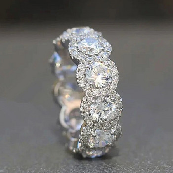 Huitan Bling Bling Κυβικά δαχτυλίδια ζιρκονίας Μικροπλακοστρωμένα Στρογγυλά CZ Promise Love Ring Αξεσουάρ μόδας για γυναίκες Κοσμήματα γαμήλιων συγκροτημάτων