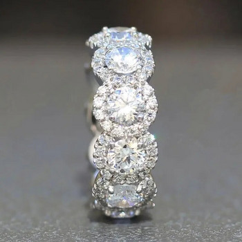 Huitan Bling Bling Cubic Zirconia Rings Micro Paved Round CZ Promise Love Ring Моден аксесоар за жени Сватбени ленти Бижута