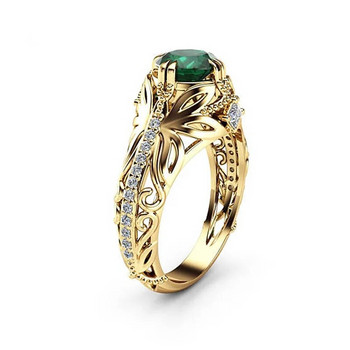 Huitan Vintage σε χρυσό κούφιο δαχτυλίδι για γυναίκες μόδας Γυναικείο AAA κυβικό ζιργκόν Κοσμήματα Πολυτελές δαχτυλίδι αρραβώνων