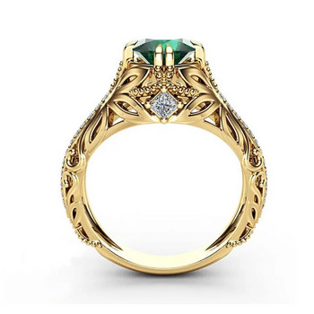 Huitan Vintage σε χρυσό κούφιο δαχτυλίδι για γυναίκες μόδας Γυναικείο AAA κυβικό ζιργκόν Κοσμήματα Πολυτελές δαχτυλίδι αρραβώνων