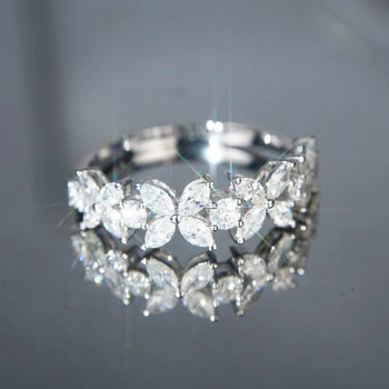 Huitan Романтичен дизайн на цветя Булчински брачни пръстени AAA бял CZ камък Луксозни аксесоари за жени Изящни бижута на едро