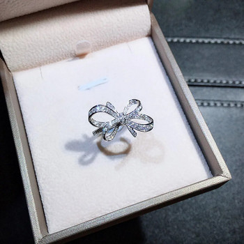 Сватбени ленти Huitan с романтична форма на лък с кубичен цирконий, пръстени за жени, модни подаръци за годишнина, изявления, луксозни бижута, нови