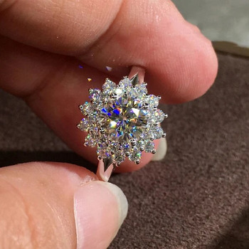 Луксозен женски пръстен с бял циркон и сладък годежен пръстен в златисто-сребърен цвят на булката с кристално цвете Сватбени пръстени за жени