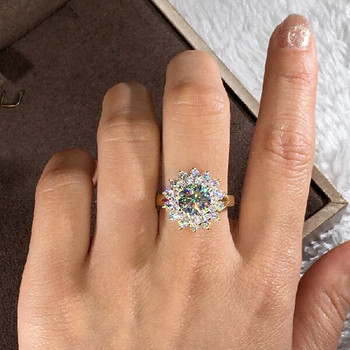 Луксозен женски пръстен с бял циркон и сладък годежен пръстен в златисто-сребърен цвят на булката с кристално цвете Сватбени пръстени за жени