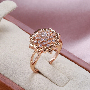 Луксозни пръстени с геометрични цветя с пълен циркон за жени 585 цвят от розово злато, преувеличени ретро бижута, парти, ежедневен индивидуален пръстен