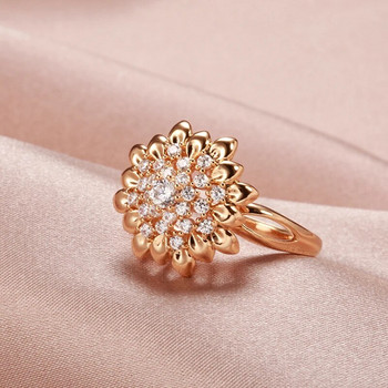 Luxury Full Zirgon Geometric Flower Rings for Women 585 Rose Gold χρώμα Exaggerated Vintage Jewelry Party Daily Personality Ring