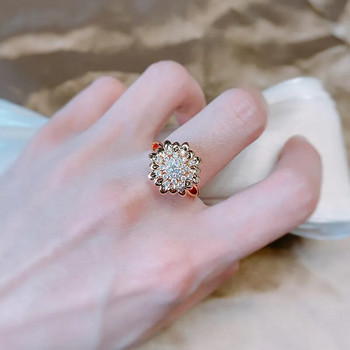 Luxury Full Zirgon Geometric Flower Rings for Women 585 Rose Gold χρώμα Exaggerated Vintage Jewelry Party Daily Personality Ring