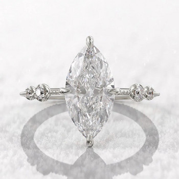 Huitan AAA Crystal Marquise Cubic Zirconia Пръстени за жени Моден тънък пръстен Годежни аксесоари Изящни бижута