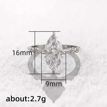 Huitan AAA Crystal Marquise Cubic Zirconia Пръстени за жени Моден тънък пръстен Годежни аксесоари Изящни бижута