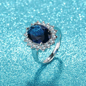Cellacity Овални сапфирени пръстени за жени Модерно сребро 925 фини бижута със скъпоценни камъни Женски годежен пръстен във формата на цвете Подаръци