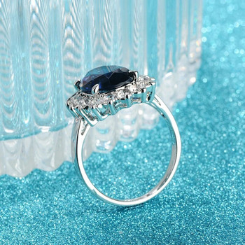 Cellacity Овални сапфирени пръстени за жени Модерно сребро 925 фини бижута със скъпоценни камъни Женски годежен пръстен във формата на цвете Подаръци