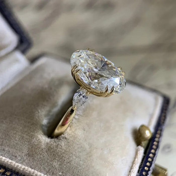 Huitan прости овални кубични циркониеви брачни ленти дамски пръстен луксозен златист цвят годежни пръстени ярки модни бижута на едро
