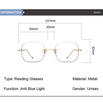 Квадратни очила за четене без рамка, блокиращи синя светлина Компютърни очила Модни четеци Дамски мъжки очила +1,0 1,5 2,0 2,5 3,0 3,5