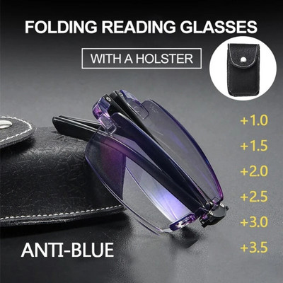 Men Reading Glasses Anti-Blue Light Glasses Folding Reading Glasses with Case Black HD Unisex Clear Glasses