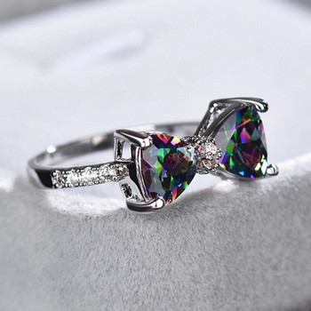 Huitan Personality Πολύχρωμα δαχτυλίδια φιόγκου CZ για γυναίκες Φανταχτερό πάρτι γάμου νύφης Δαχτυλίδι Ωραίο δώρο Μόδα κοσμήματα