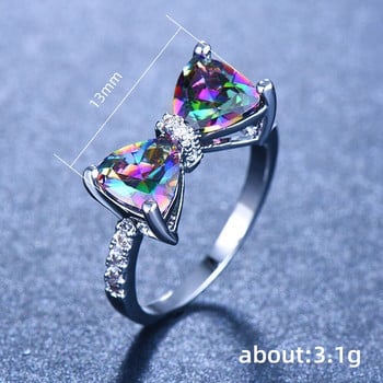 Huitan Personality Многоцветни CZ пръстени с лък за жени Изискана булка Сватбена церемония Парти Пръстен за пръсти Хубав подарък Модни бижута