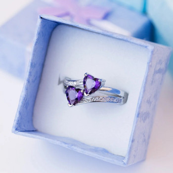 Huitan κομψά γυναικεία δαχτυλίδια επάργυρα διπλά κυβικά ζιργκόν σε σχήμα καρδιάς για γυναίκες κορίτσια Ωραίο δώρο για γενέθλια