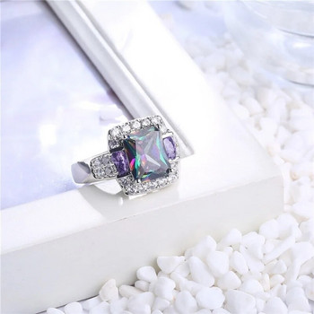 Модни дамски пръстени Cut Mystic Rainbow Colorful Crystal Inlay Сватбени годежни ленти за жени Коледен подарък Бижута