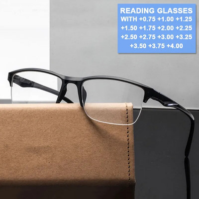 Square Reading Glasses Ultralight Half Frame Presbyopic Eyeglasses Men Women +0.25 0.5 0.75 1 1.25 1.5 1.75 2 2.25 2.5 2.75 3.0