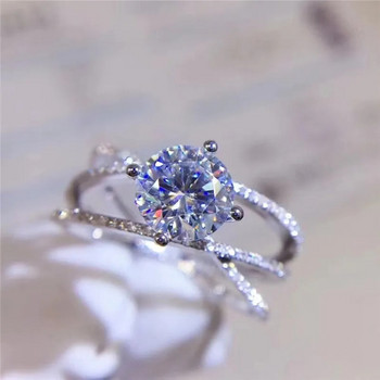 Huitan New Fancy Cross Rings for Women Деликатен булчински сватбен пръстен с лъскав кристален кубичен цирконий Дамско изящно бижу