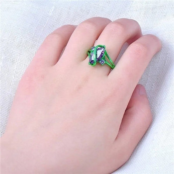 Класически моден дамски коледен подарък със зелен пълнеж златен цвят лилав висококачествен пръстен