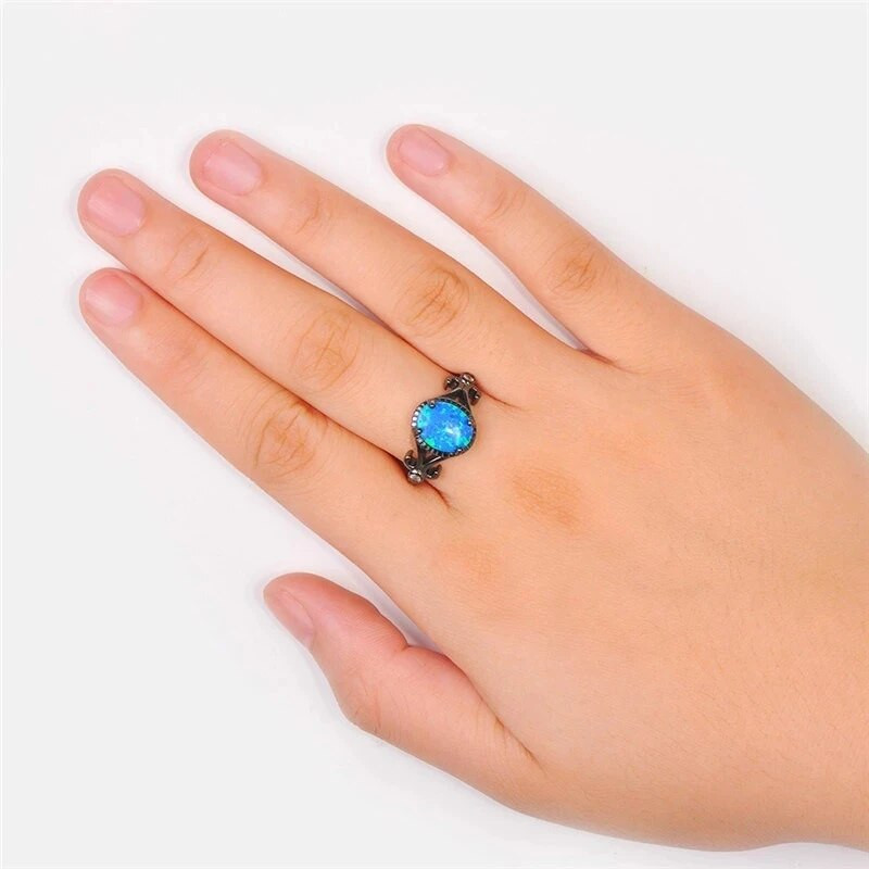 Zili sieviešu gredzeni Opāls piekariņi kāzu saderināšanās lentes Modes rotaslietas Valentīna dienas dāvanas dāmu gredzeni