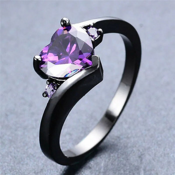 Дамски пръстен с гранат във формата на сърце и циркон с черно позлатено покритие, размер 6-10