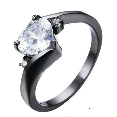 Sirds formas granāts ar cirkonu, melns zelta pārklājums, sieviešu gredzens, izmērs 6-10