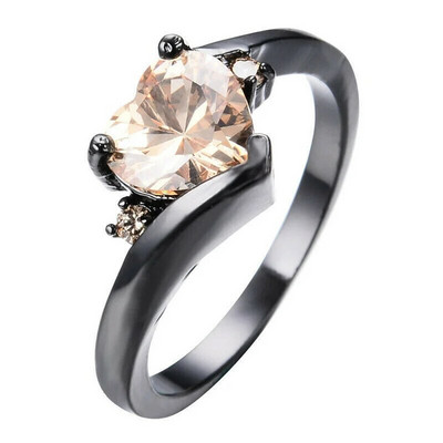 Sirds formas granāts ar cirkonu, melns zelta pārklājums, sieviešu gredzens, izmērs 6-10