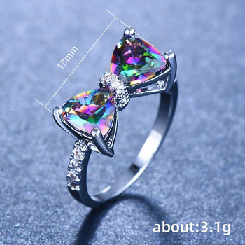Романтичен лък Цветни австрийски пръстени за жени Висококачествен пръстен от неръждаема стомана 316L Сватба Парти Подарък за рожден ден Бижута