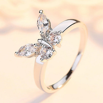 Ρομαντικό δαχτυλίδι σε σχήμα πεταλούδας για γυναίκες Εξαιρετικό δαχτυλίδι από ανοξείδωτο ατσάλι με ζιργκόν αρραβώνα Δώρο κοσμήματα γάμου για την ημέρα του Αγίου Βαλεντίνου