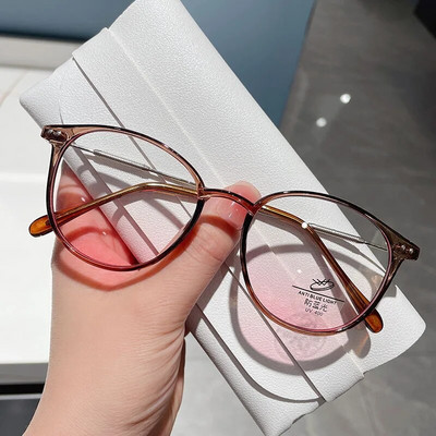 Modes gradienta tuvredzība Galses Vīrieši Sieviešu Anti-Blue-Ray Lasīšanas brilles Apaļa rāmja Brilles Optiskās Brilles Dioptrija 0 līdz -4,0