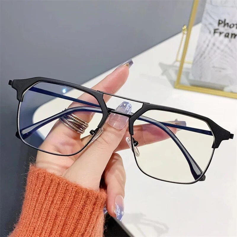 Luksusa zīmola Double Beam Frame Anti-blue Light Caurspīdīgas Datorbrilles Sieviešu Vīriešu Saulesbrilles UV400 Plakani Spoguļa Brilles