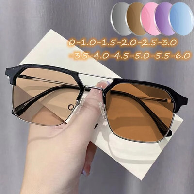 Outdoor Color Changing Photochromic Glasses Classic Minus Diopter Glasses for Men Women Luxury Square Short Sighted Eyewear