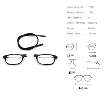Мъже, жени, регулируеми еластични висящи очила за четене на врата, преносими, които не се губят лесно, висококачествени TR90 магнитни квадратни рамки Gafas