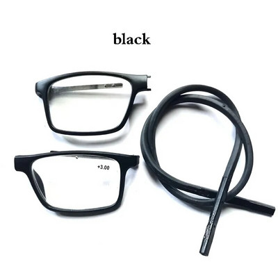 Ochelari de lectură pentru bărbați, femei, elastici ajustabili, agățați pentru gât, portabili, nu ușor de pierdut, cu cadru pătrat magnetic TR90 de calitate înaltă
