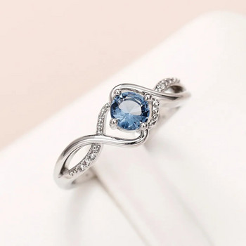 Huitan 2022 Модерен дизайн Дамски сватбени пръстени Очарователни сини кубични цирконии Висококачествен сребърен цветен пръстен Годежни бижута