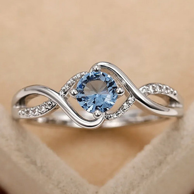 Huitan 2022 inele de nuntă pentru femei cu design modern, fermecător, cu zirconiu cubic albastru, inel de culoare argintiu de înaltă calitate, bijuterii de logodnă