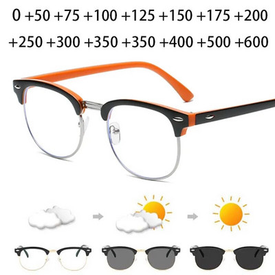 Hyperopia Diopter SPH 0 +0.5 +1 +1.5 +2 +2.5 +3 +3.5 +4 +4.5 +5 +5.5 +6.0 Half Metal Frame Photochromic Finished Reading Glasses