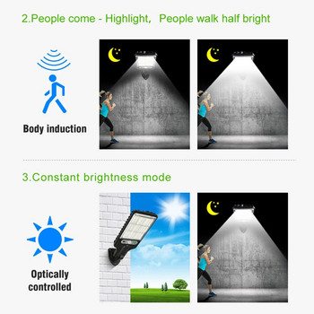 Слънчева светодиодна стенна лампа Прожектор Водоустойчив сензор за движение Външна стенна лампа 3 режима Дистанционно управление за стена на предната врата