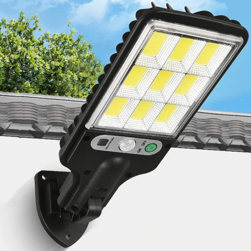 Saulės energija maitinamas LED sieninis prožektorius, vandeniui atsparus judesio jutiklis, lauko sieninė lempa 3 režimų nuotolinio valdymo pultas, skirtas priekinių durų sienai