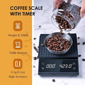 Ζυγαριά καφέ με στάγδην με χρονοδιακόπτη 3kg/0,1g Ζυγαριά εσπρέσο υψηλής ακρίβειας με οπίσθιο φωτισμό LCD
