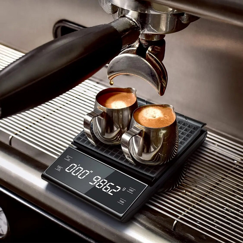 Kavos lašelinės svarstyklės su laikmačiu 3 kg/0,1 g didelio tikslumo užpilamos espreso kavos svarstyklės su apšviestu LCD ekranu