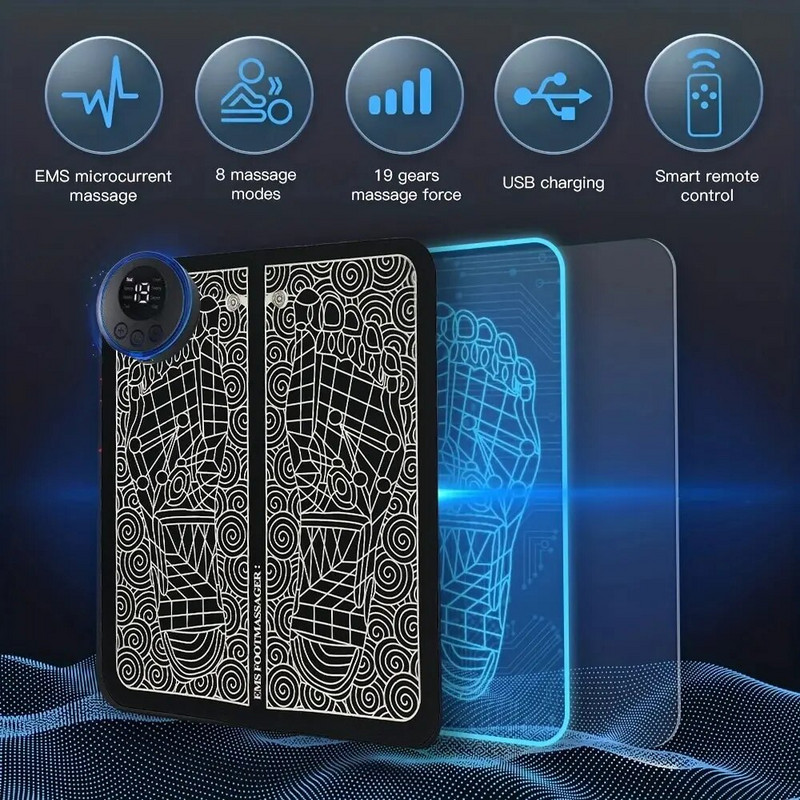 Elektrinis EMS pėdų masažuoklis, raumenų stimuliatorius, pėdų pagalvėlė, sulankstomas pėdų masažuoklio kilimėlis su nuotolinio valdymo pulteliu, skirtas moteriai