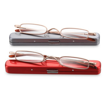 Unisex Mini φορητό μεταλλικό σκελετό γυαλιά ανάγνωσης με μεταλλική θήκη Hot Slim eyeglasses Vision Care Reader Spectacles +1,0 έως 4,0
