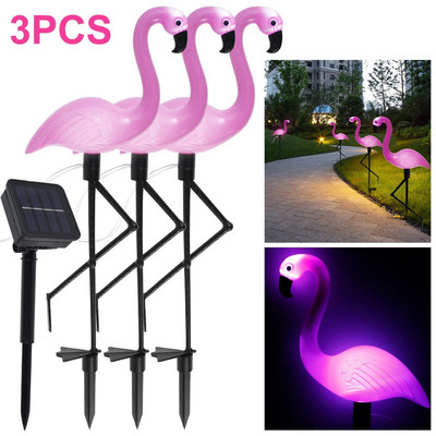 3PCS Flamingo Solar Light Водоустойчив LED Pink Flamingo Stake Light Landscape Land Lamp for Outdoor Pathway Xmas Garden Decor