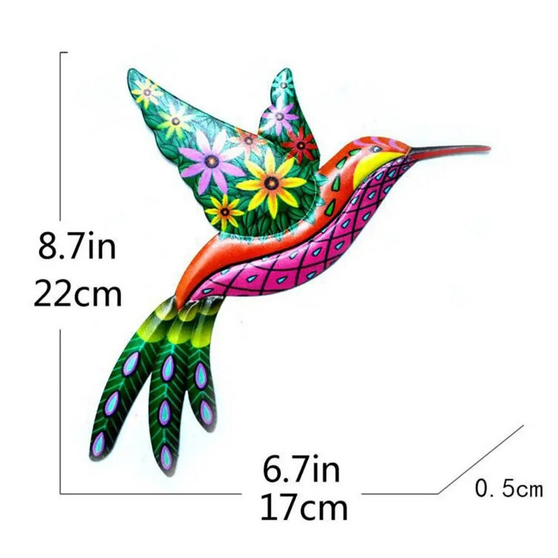 Operă de artă de perete de pasăre colibri din metal Decorare exterioară de grădină pentru cameră de zi Artizanat de artă ornament pentru interior în aer liber, culoare, pasăre agățată
