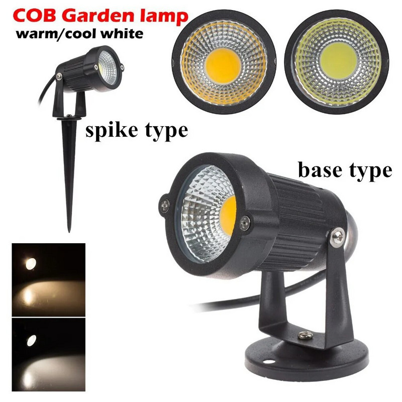 COB āra dārza gaisma LED zāliena lampas smaile 10W 7W 5W 3W ūdensnecaurlaidīga spuldze 220V 110V 12V ainava IP65 ceļa prožektors
